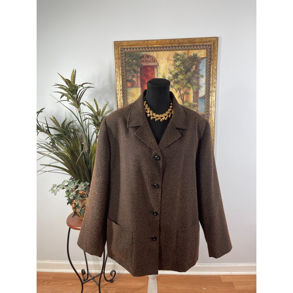 Sag Harbor Blazer Jacket Womens 24W Brown Single Breasted Melange Heritage Style